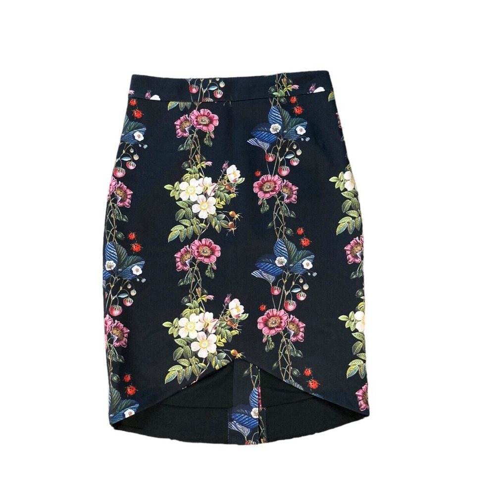 Ted Baker NEW Black Oracle Pencil Skirt Ladybugs Strawberries Back Zip 2 US 6